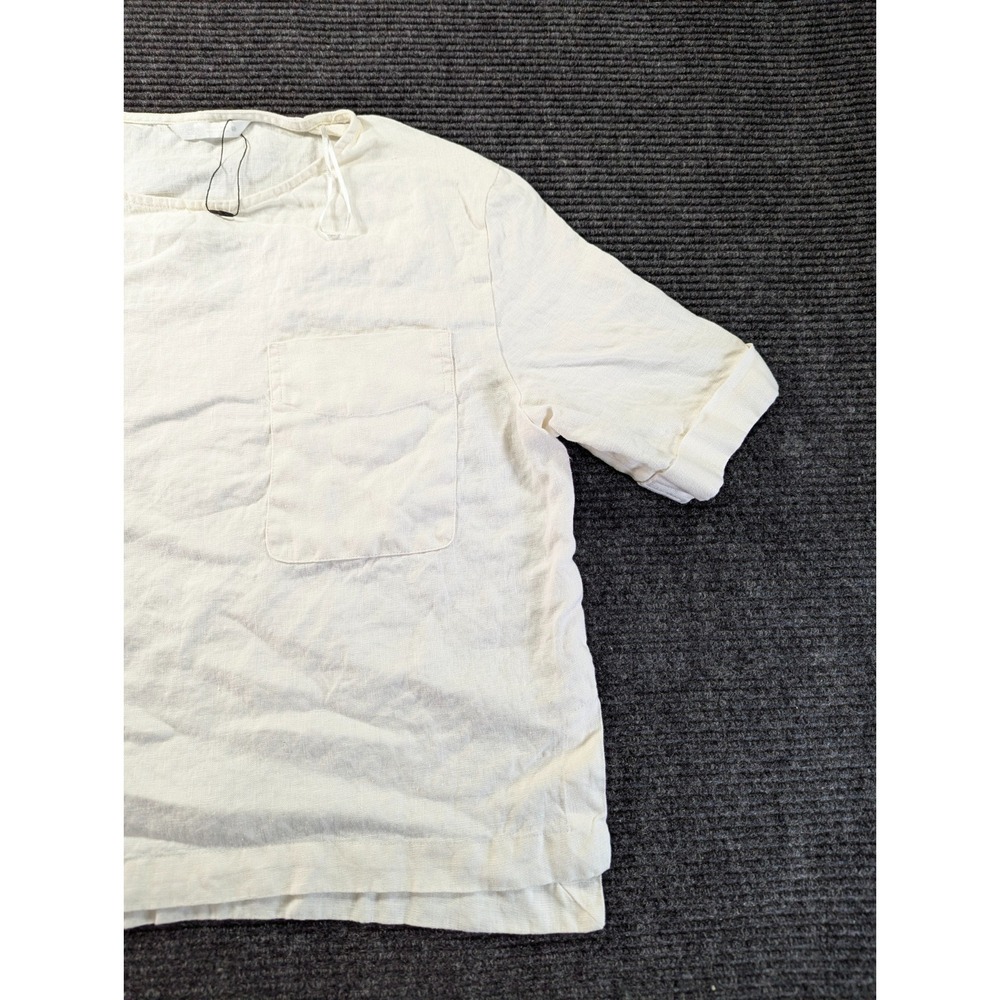 Zara Blouse Top Womens Small Cream Linen Chest Pocket Split Hem Cuffed Sleeve - Picture 3 of 14